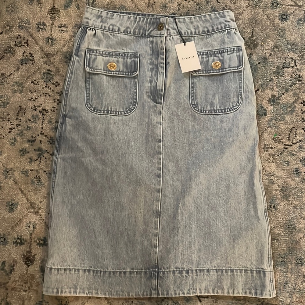 NWT Coach vintage wash denim skirt size 4